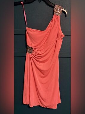 Hailey Logan by Adrianna Papell One-Shoulder Coral Dress